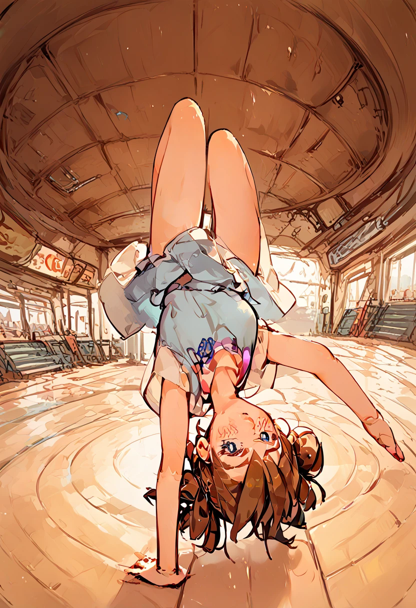 A Female mature robot exposes her inside mechanical organ. she wears beige wear. Her Brown very short pigtails is tied with two big red clothespins, masterpiece, mature, android, blue eyes, full body, Height: 160cm, flushed cheeks, Uplifting, No NSFW, whole body, barefoot, archaic smile, getting orgasm, sweat bucket.  full body shot, floating hair, looking straight. 