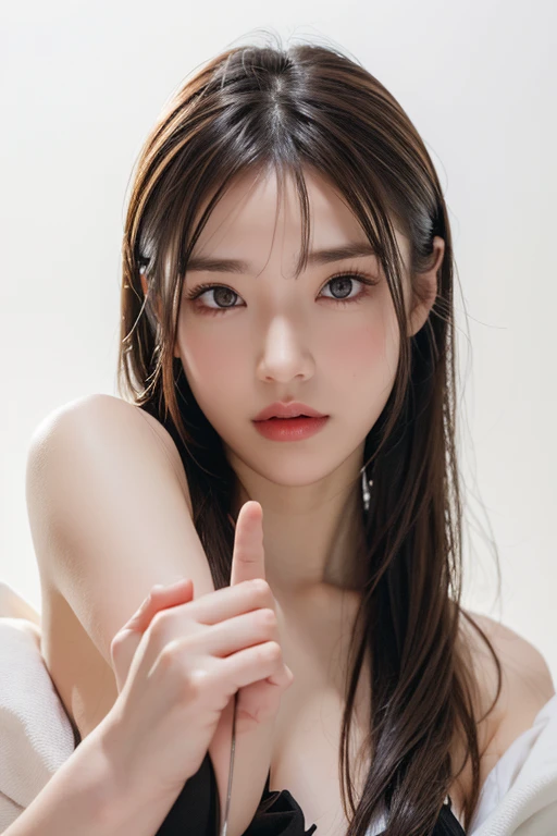 (A hyper-realistic), (illustratio), (hight resolution), (8K), (ighly detailed), (The best illustrations), (beatiful detailed eyes), (top-quality), (ultra-detailliert), (masterpiece), (wall-paper), (详细的脸), armpit, a smile,Armpit,独奏,red lipsticks,pony tail hairstyle,Girl in lingerie, Sweaty, japanes, Sweaty and shiny armpits.Detailed skin,realistic skin textures