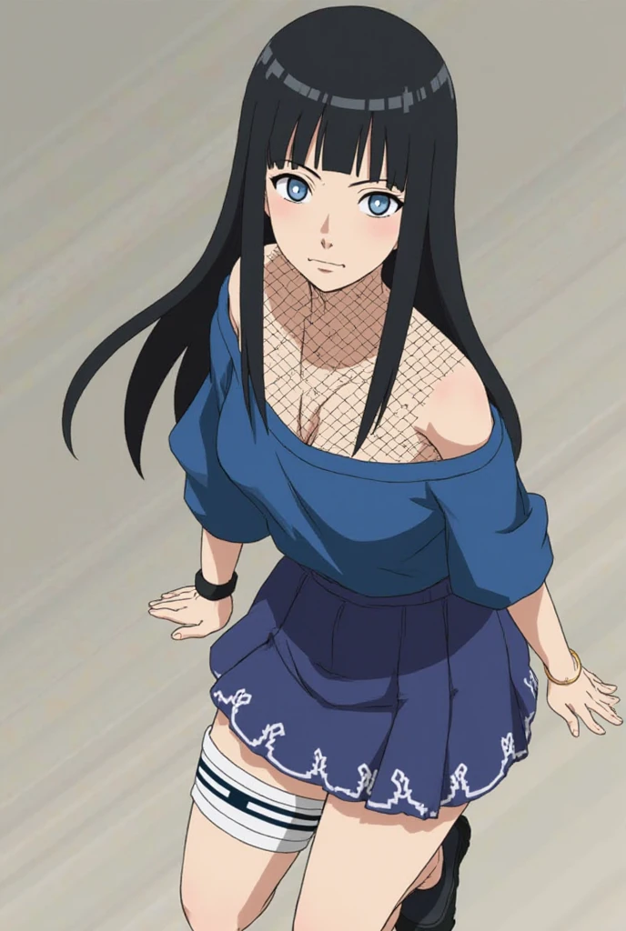 Hinata, 1 girl alone, bra, panties, medium breasts, innocent look, glowing skin, Hinata looking at the viewer 