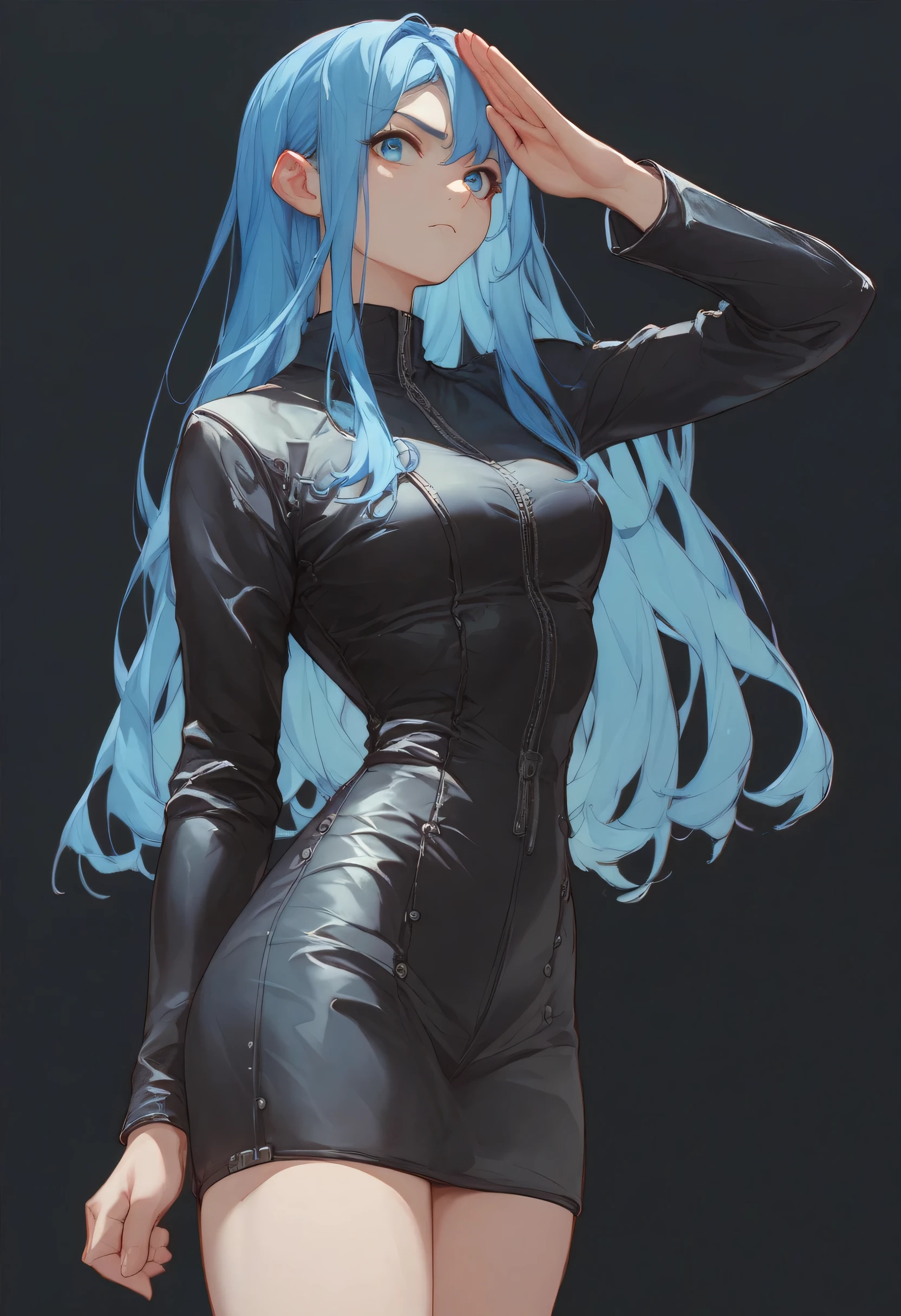 femboy, male, curvy, flat chest, male chest, 1boy, solo, wide hips, bulge, sickly teal hair, eldritch humanoid, completely black eyes, pale skin, pale blue skin,