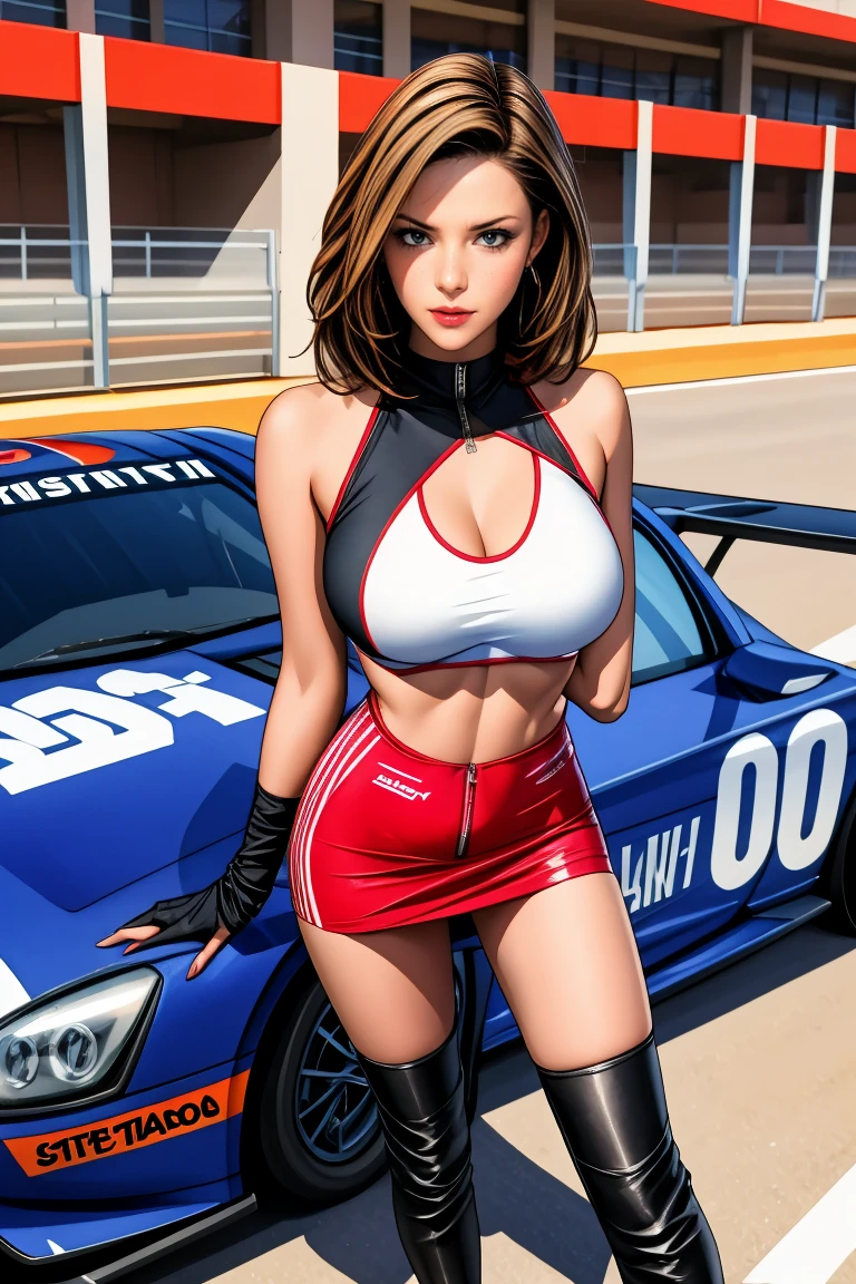 Inside the circuit, (Two Women),(Two race queens in high-cut outfits standing next to a racing car:1.5),(Leotards from the same team:1.5),(Colorful high-leg leotard:1.3),(Wearing the same thing:1.5),squatting:1.5, spread legs:1.5,,tight:1.5, (Long Hair:1.3), I slicked my hair back...:1.5,rest(whole body:1.5),(Beautiful Eyes),(Pretty face),(Very detailedな顔:1.5),(Very detailed female hand:1.5),(Sunburn:1.3),(Puffy nipples),(muscular:1.1),(Thick thighs:1.5),(Clear blue sky in the background:1.2),(((Blurred Background:1.5))),(Soft lighting:1.5),(Depth of the written border:1.5),rest(((masterpiece:1.5),(Highest quality:1.5),(Very detailed:1.5),(High resolution:1.5),(practical:1.5),(practical:1.5))),4K, Victory smile,blush:1.1,