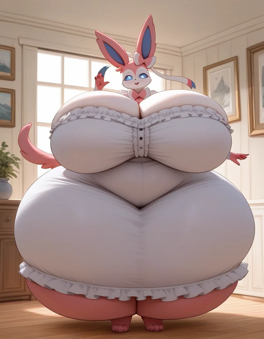 3d, toriel, huge breasts, bbw, plump, mom belly, swimsuit, embarrassed