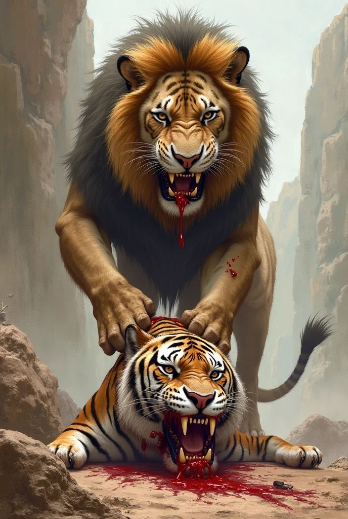 Sher our tiger ki fight jisme sher jeet jata hai our tiger niche pada hota hai khun se