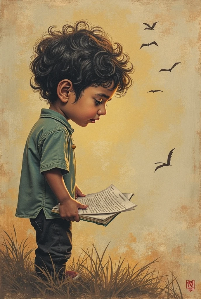 Literature And Peace, Grayscale color, Cute, Child drawing