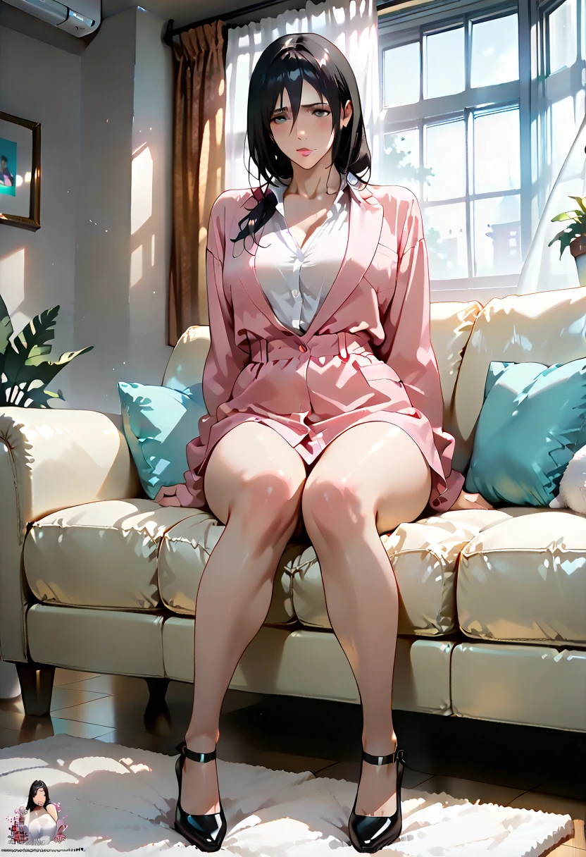 (best quality,4k,8k,highres,masterpiece:1.2),ultra-detailed,(realistic,photorealistic,photo-realistic:1.37),portrait,sexy woman,slender,large breasts,full body view,leg view,foot view,pink heels,pink colored hair,long hair,open yukata,semidressed