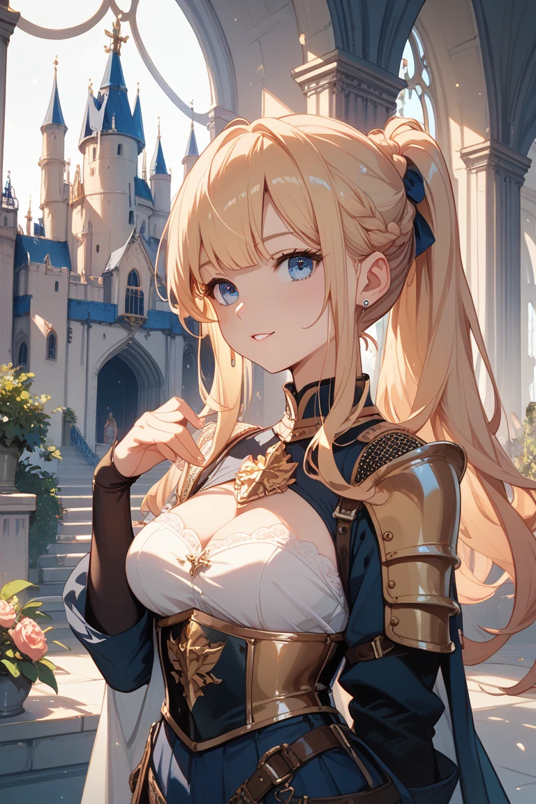 (2girls:1.7), (height_difference:1.7), (size_difference:1.4), (a giantess behind a fortress: 1.3), (a miniature woman standing on a fortress wall below the closeup breasts and face of a giantess: 1.2), (miniature woman: 1.4), (size perspective: 1.4), (simple background :1.2), (height different sizes: 1.2), navel, (closeup breasts and face: 1.2), (a miniature woman standing below the breasts of a giantess), (out of focus: 1.2), (fortress: 1.2), blushing, open mouth, big cute eyes, eyelashes, bottomlashes