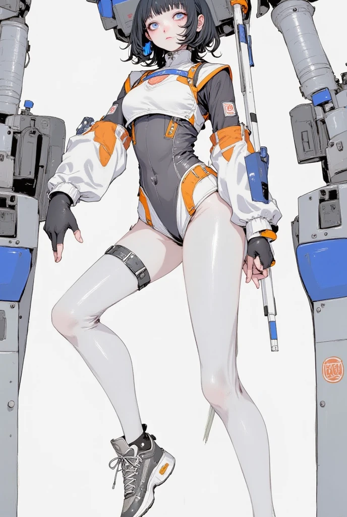 Rabbit technique , science fiction, fluffy , 1 girl, glowing eyes, Colorful glowing hair , (Full body female love), White hair, Kavitek, pastel colors, kawaii, cutecolors,White knee-high socks,no shoes,Deep V hollow outfit
