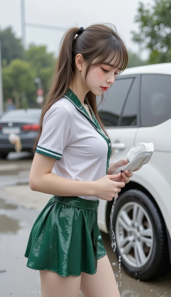 ultra-detailliert、masterpiece、top-quality、超A high resolution、8K high image quality、Photogenic clarity、A detailed eye、gradients、Real live-action、Spring outdoor、During the School Cultural Festival、Lots of people、perfect anatomy body proportions、hard disk、nffsw、Nikon Z9 80mm Lens、masutepiece、Model Standing、Minuscule panties、Small micro panties、Pubic hair can be seen through the lace of the panties、(((The panties are pale mint green panties made of lace material)))、(((Dark blue school uniform、White blouses、Cute white white short sleeve blouse with checked ribbon)))、Navy blue uniform jacket、(((See all panties)))、(((The skirt is definitely worn)))、(((Lift skirt hem)))、Sit in a triangle with your thighs slightly inward、panties focus、too bright natural light、Sunshine、Detailed lace panty pattern、Plain white panties、Straddling a bicycle、(((Straddling a bicycle, Lift skirt to show off panties to camera)))、(((Beautiful alignment and snow-white teeth)))、(((Lift the skirt bigger and bigger,、Show your panties to the camera)))、The most popular and beautiful employees of the company、Body type of slender model、Ultra slim body Gcup bust、Body shape of slim model、Beautiful posture、squatting and spreading legs、Skirt rolled up、Very sexy panties、extremely wet、Playing in the water together、