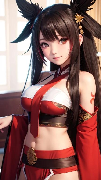 18 year old female,Milky white long hair,red eyes,beautiful eyes,very huge breasts,((3D anime style)),revealing clothes,