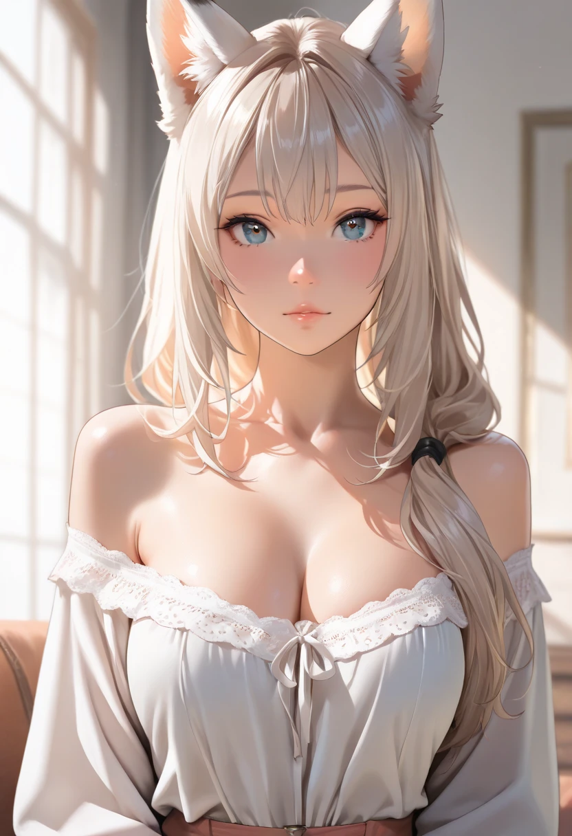 (masutepiece: 1.3), (max resolution: 1.2), (Ultra HDTV: 1.2), cinematric light, Detailed eyes and skin, detailed facial features, , 8K resolution, (Sharp Focus: 1.2, Perfect Style, Beautiful face, acurate, Anatomically correct, Highly detailed face and skin texture, Detailed eyes, Double eyelids, Thin eyebrows, Glitter Eyeliner: 1.2, Natural cheeks, Glossy skin, Fair skin: 1.2, shiny little necklace and earrings, (Glossy lips: 1.4), (maid clothes:1.2)、 (Shy look: 1.2), 25 years old, Neat and clean woman 、a blond,Wavy Hair、 Semi-long hair, (Focus on Face:1.2), ((large full breasts)), (upturned breasts), (at bedroom: 1.2)), (She is sitting on the bed:1.2.)), Highly detailed facial and skin texture, Detailed eyes, Double eyelids, Natural cheeks, Green-gray eyes,Rosary Necklace、 shiny small earrings, shiny lips: 1.4,Exposed cleavage、(A large amount of sperm in the chest:1.4)(Large amount of sperm in the thighs:1.2)、red blush、Tears are embarrassing、White underwear、White bra、Open knees、open one's legs、Masturbation behavior、Disheveled clothes、Dressing、Exposed panties、Wearing sweat、sodden、Sheer underwear、Maids、humiliated、impatience、dismay、Frightened、glares、blue eyes、Full-body angle of view、from the front side、red blush、