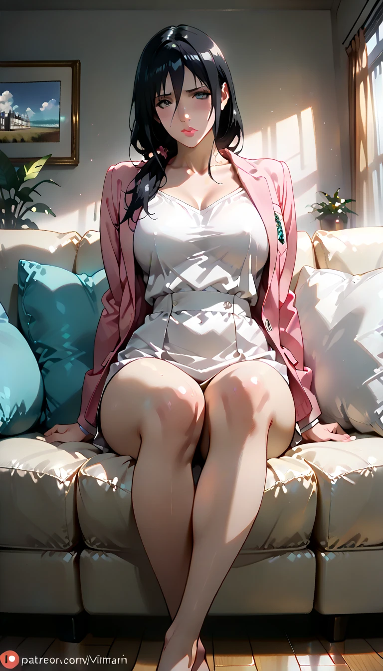 one woman,lightslategray skirt,dress shirt,white lace panties,lift up skirt,cleavage between breasts,grab own butt,hand between legs,seiza,sexy pose,tiny breasts,butt,tall of a person,thin,gleaming skin,cute face,thick eyebrows,embarrassed,seductive smile,naughty expression,excited,flushed cheeks,bob hair,wave hair,saddlebrown hair,from front,indoor,on the bed,illustration style,anime style,masterpiece, extremely fine and beautiful,illustration,kiss,adult woman
