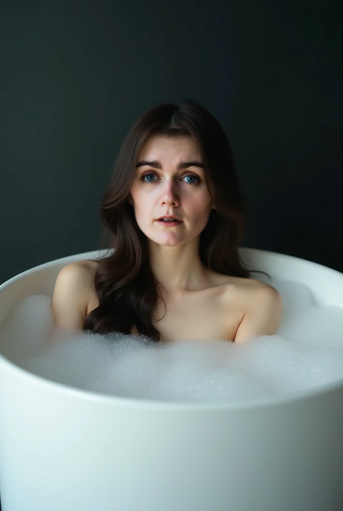 Short hair pale skin weak body woman standing in bathroom 