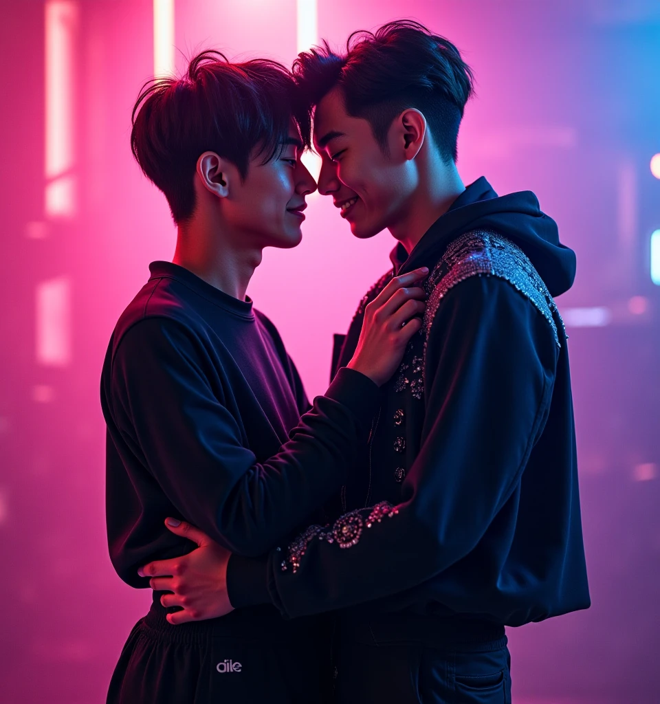Leeknow y han de stray kids dándose un beso