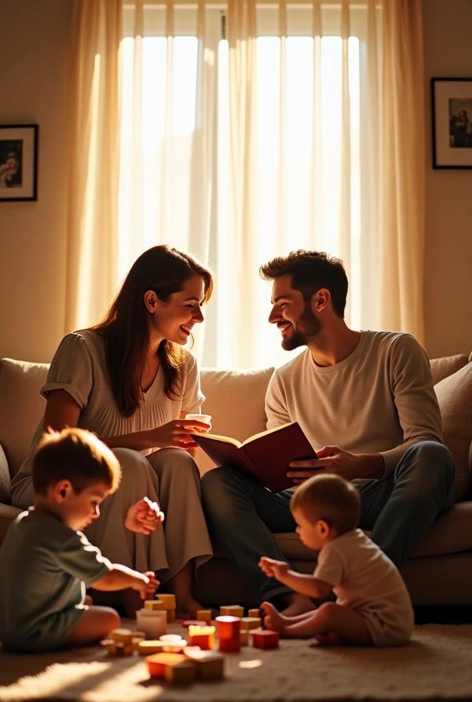 Create for me an image of a family with a couple of children
