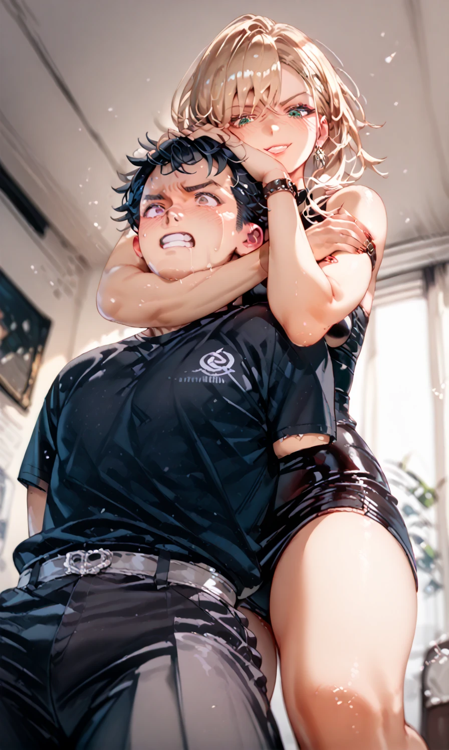 masterpiece, best quality,anime style, 1 girl,(((slender body))), (((small breast))),(((Jacket, Open your clothes, Open jacket, Blue jacket, ground vehicle, Sports Bra, bicycle,buruma))),(((((brown penis tentacles bound the girl))))), ((((restrained, arms behind back)))),((((cum)))), (beautiful face), (((short hair))), (((straight hair))), ((((blonde hair)))),detailed beautiful skin, (perfect hands, perfect anatomy)