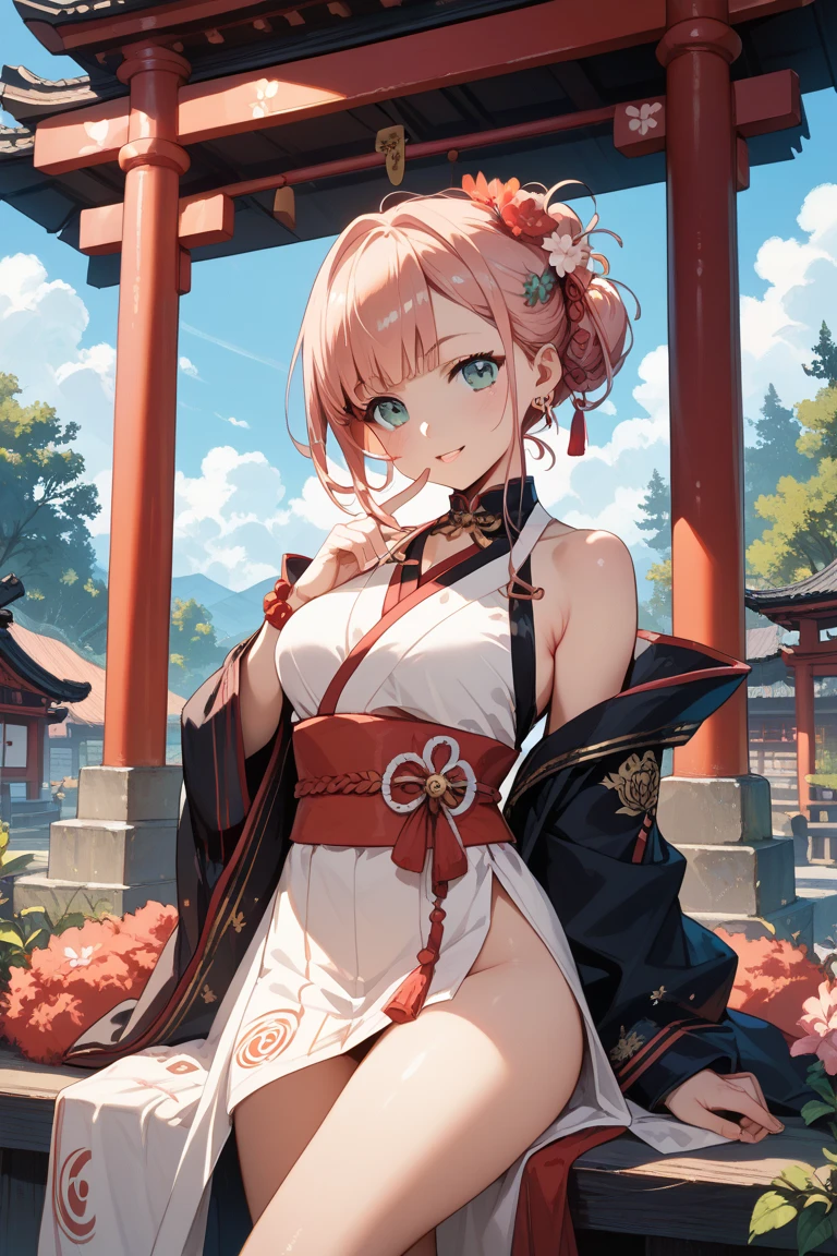 hyper quality、8K quality、High resolution、Image quality taken with a single-lens reflex camera、(SFW)、perfect anatomy、(桜🌸がテーマ)Oiran Mecha Girl、A beautiful blonde 20-year-old girl.orange eyes、(Good shape and normal breasts、cleavage)、Three-dimensional and realistic black mechanical parts、(Shoulder and one leg exposed:1.2)(mechanical unit on the back)、BREAK(wear a flashy pink kimono、long hem、Oiran:1.2)(Mechanical parts below the elbow and below the knee:1.3)BREAK、(perfect anatomy:1.4)BREAK(Cherry blossom viewing、raise one hand up、looking away:1.2)Cherry tree々(Cherry blossom petals fluttering around Togetsukyo Bridge:1.3)(portrait angle、perspective from above:1.5)