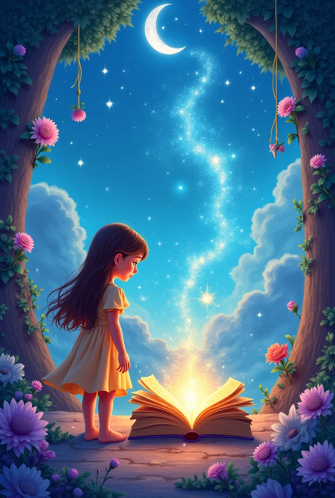 Once Upon a time, in a small town surrounded by mountains and crystal clear rivers, A girl named Lucia. Lucia was known in the village for her insatiable curiosity and her love of books.. I spent hours in the library, immersed in adventure stories, magic and fan creatures, while exploring the forest That night, while the moon illuminated his room, Lucia tried to open the book again.. suddenly, The lock came loose as if by magic, and the book opened itself. The pages were blank, but before he could be disappointed, A golden light began to emerge from the pages, enveloping Lucia in a soft glow.


