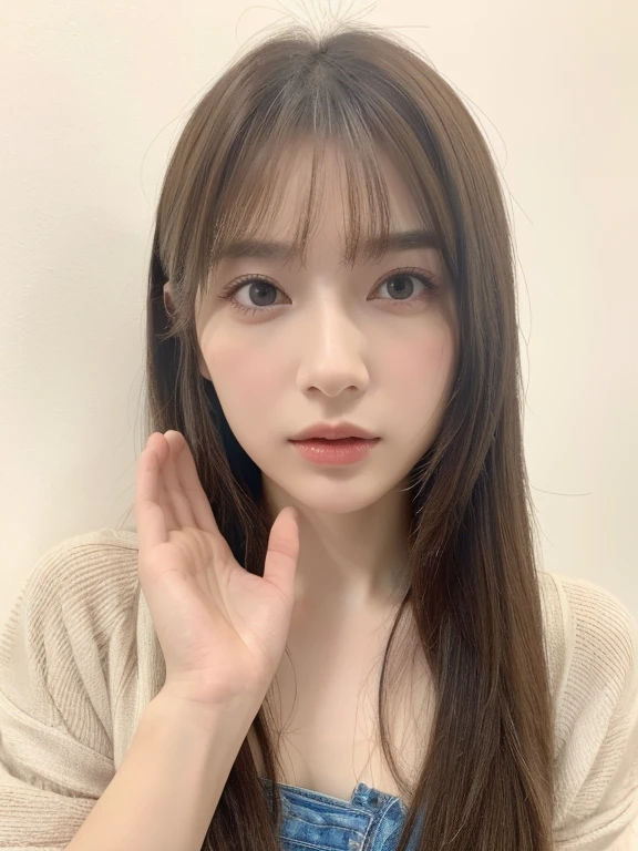 ((Best Quality, 8K, masutepiece :1.3)), Sharp Focus :1.2, A pretty woman with perfect figure :1.4, Slender Abs :1.2, ((dark brown hair,breasts :1.2)), (White Long Formal Shirt)(Shirt button closure.), greybackground:1.2, Highly detailed face and skin texture, Detailed eyes, 二重まぶた,Fashion Model Posing,Cowboy Shot,White pants,The tree々Sunlight passing between,(wearing a gray scarf around his neck.)1 girl, 1 Men,