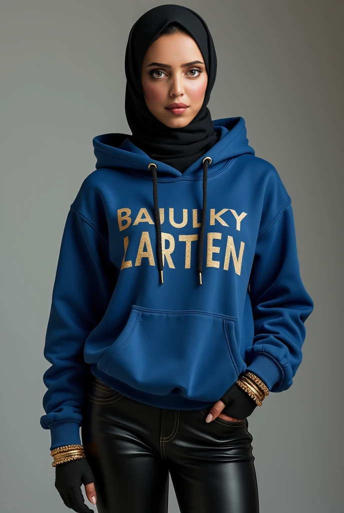 (Best quality, high resolution, masterpiece: 1.3), a beautiful malay woman in hijab, big breasts, slim figure, sweatshirt, beautifully presented details in the street and facial and skin texture, detailed eyes, double eyelids, big eyeschest visible, shirt open