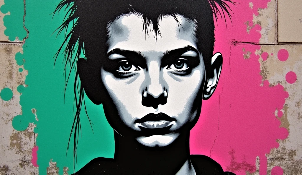 best quality,masterpiece,highly detailed,ultra-detailed, ,<lora:neg4all_bdsqlsz_V3.5:-1> <lora:Spray paint_last:3.0>1girl, punk,