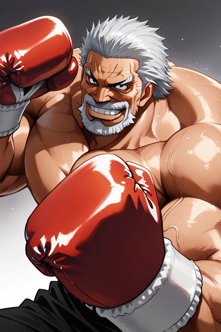 Mike Tyson as a monster ogre about to destroy an opponent in the boxing ring. Mike Tyson showing his sharp razor teeth to the opponent. His shorts should say tyson