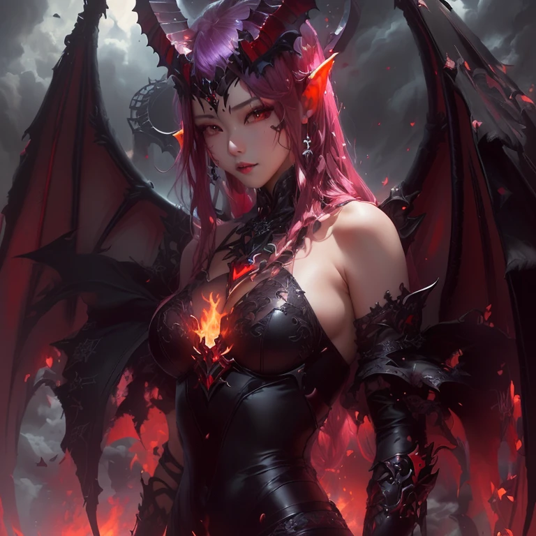 red dragon, fire and vampire queen with wings, boodmoon