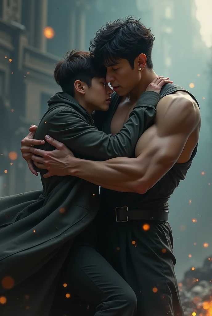 Handsome Japanese man being pinned down