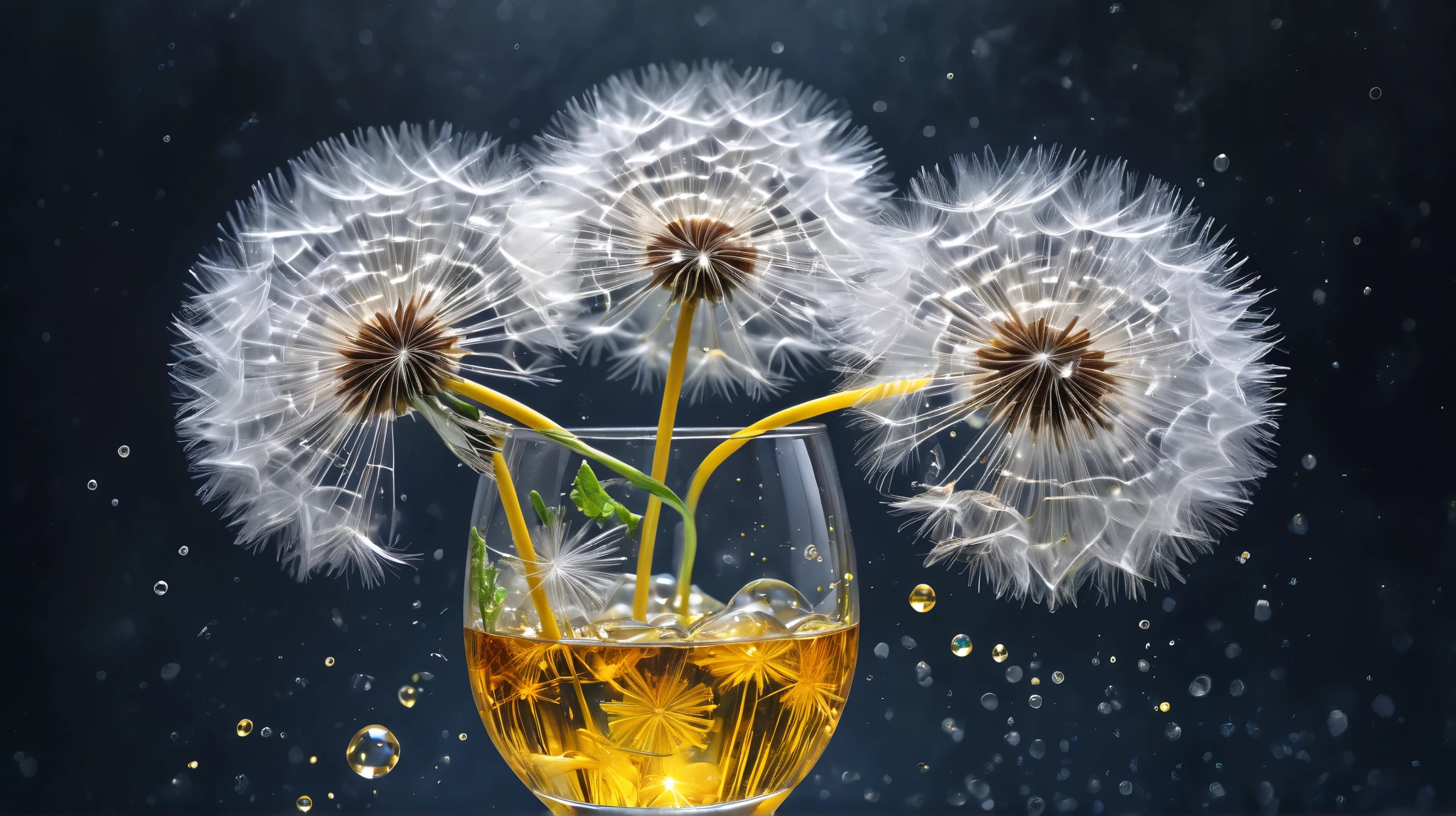surreal, close-up, Magical Sparkling Dandelion Cocktails in Elegant Glasses, crystals, Stunning Shortening, sweetness, Fluffy Stuffed Animals, Pixel Clarity,high definition, charismatic ,Photorealism,Hyperdetailing, 3D Effects,16k, Careful Detailed Drawing, Voluminous Watercolors,Drawing with Colored Ink and Pen,professional photo, dark botanical,
High detail, clear line