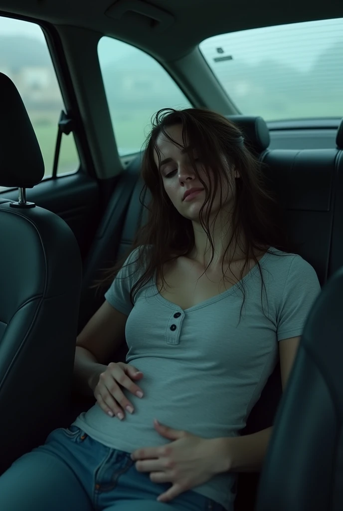 Beautiful woman sleeping in the car