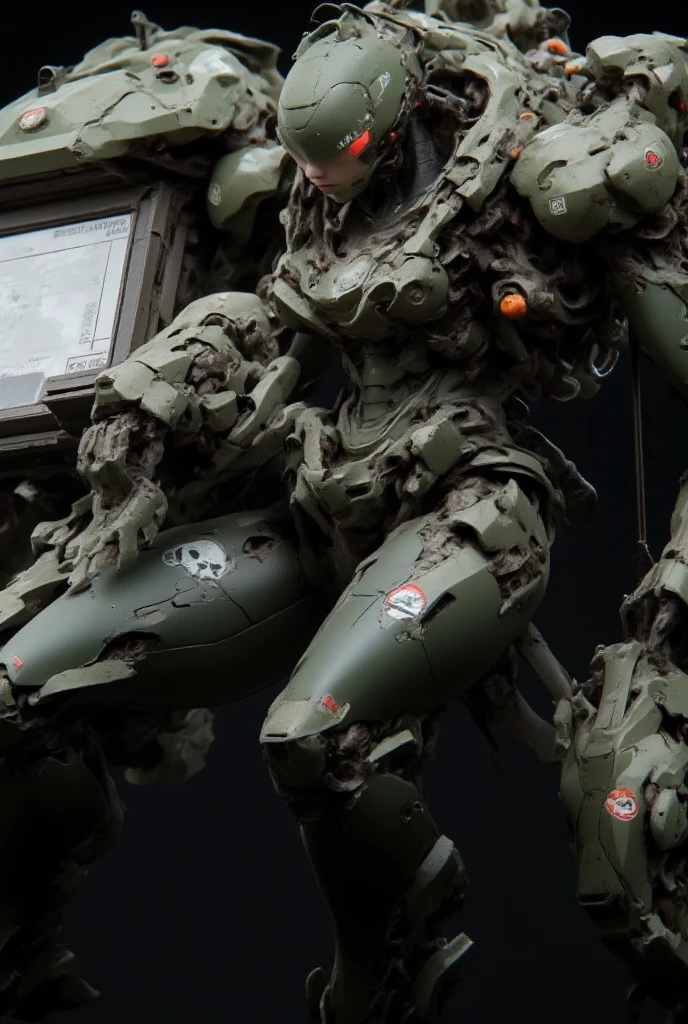 最high quality非常に詳細, Advanced Details, high quality, 最high quality, High resolution, 1080p, hard disk, beautiful,(War Machine),(Snug-fitting headgear),See the big picture,beautifulサイボーグ女性,Dark Green Mecha Cyborg Girl,Battle Mode,Mecha Body Girl　8k dark green body armor　Elementary school girl　Sweaty face　Droopy eyes　short hair　Gas mask with extension nozzle　boyish　Steam coming out of my head　My hair is wet with sweat　Black Hair, Steam coming out of the mouth　Lying in bed　The skin under the face is not exposed　Full body portrait　I can see the vagina　Kick