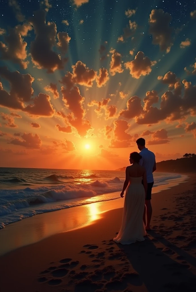 highest quality,Orange romantic sunset by the seaside,sunset