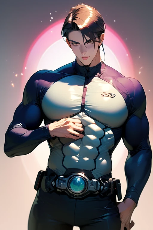 Handsome male, purple hair, short hair, wavy hair, detailed body, detailed hands, horns, expressionless, arrogant expression, red eyes, roman nose, almond eyes, baggy T-shirt, black t-shirt, cocky, nightfall, handsome, bushy brows, pointy ears, ear piercings, rings, good looking, tattoos, dark skin, brown skin, charming, good quality, huge bulge in pants, black sweatpants, manly, sitting on bed, buff man