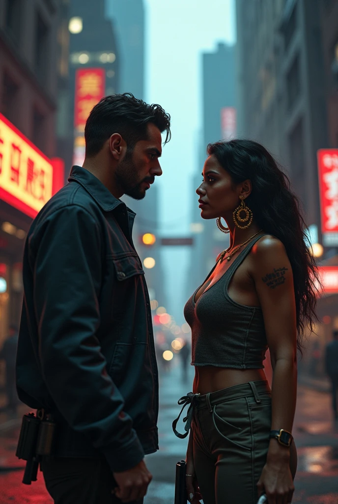 Create a thumbnail for the street kings music video next to a taxi smoking cigarette, a main singer holding a woman's chin, women in sexy clothes, night ambience