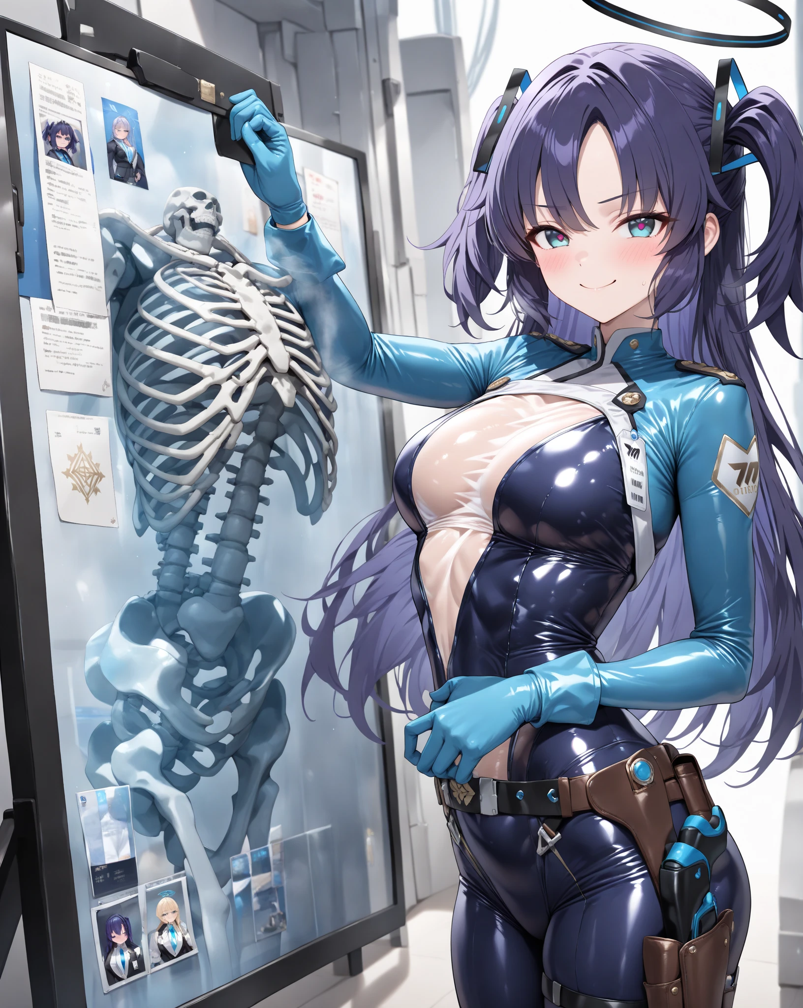 (high quality),(abyss),Bright,Medical Laboratory,Cute strong girl,Purple full length hair,Golden pupils,Correct finger,lung,heart,liver,spleen,Gastrointestinal,bladder,Deltoid muscle,Biceps,gluteus maximus