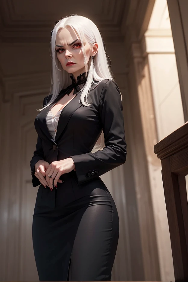 (Masterpiece:1.4), (best quality:1.2), looking at viewer, tall female, standing, naughty face, looking at viewer, abs, 
1girl, solo, mature female,thick thighs, depth of field, narrow waist, busty, curvy,
Massive breasts,wide hips,
beelzebub(helltaker), red bowtie,red eyes, red jacket, demon horns, white hair, vest, formal,red gloves, black shirtjewelry,hair between eyes,short hair,
sun light, apartment, bright,