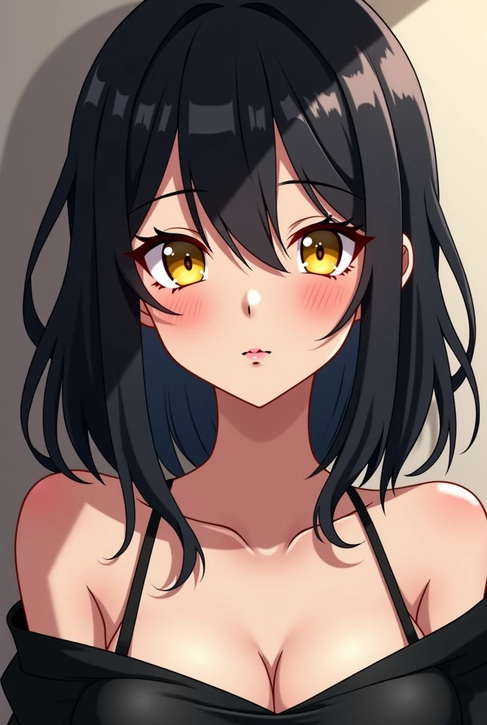 (mieruko:1.3), 1girl, standing, scared, tears, sweat drips, yellow detailed eyes, long black hair, big eyes, (open mouth:0.1), detailed pupils, horror \(theme\), woman, ((bra)), torture, tortured, blood, pain