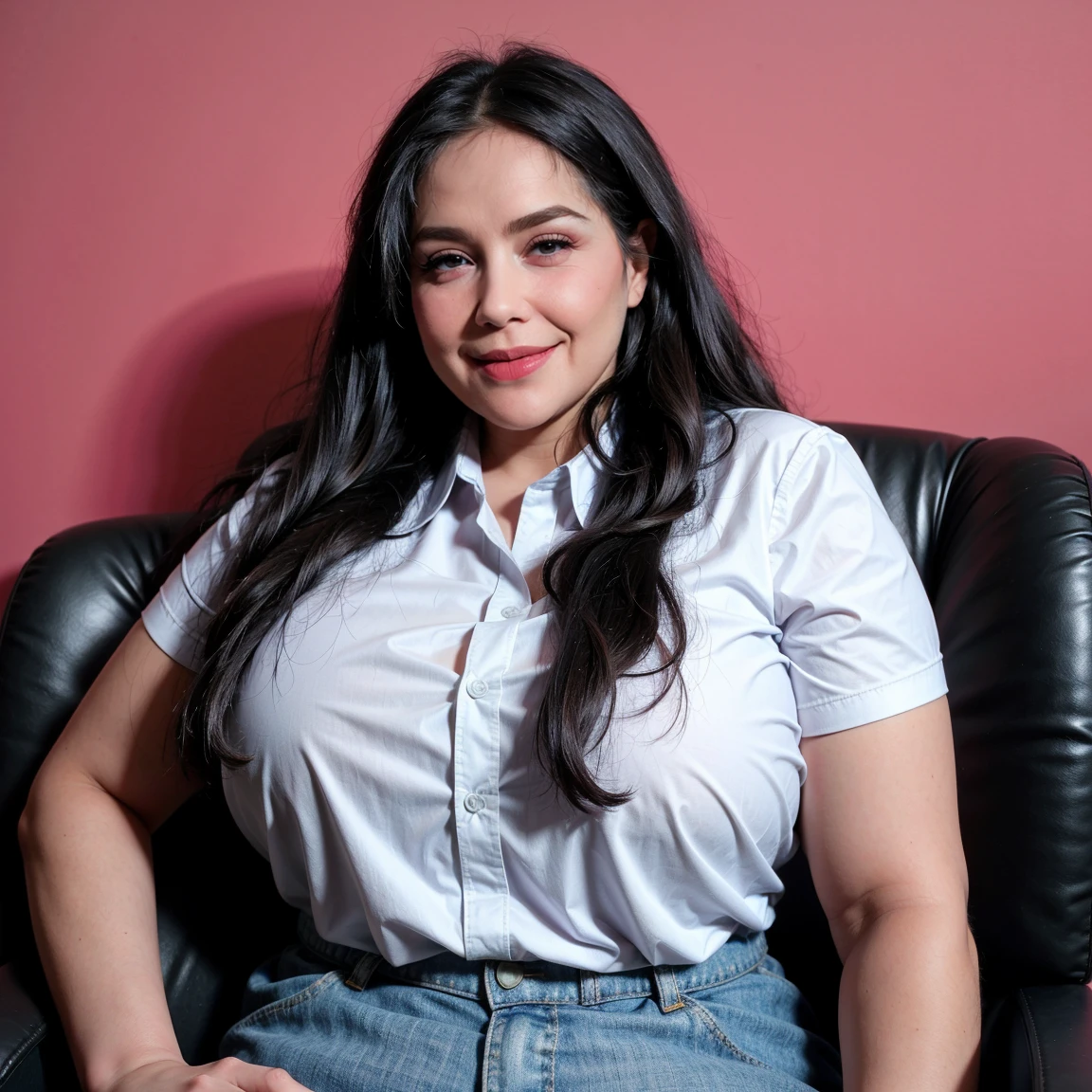 Araffe mujer con camisa rosa y jeans posando para una foto, postura frontal, Imagen de cuerpo entero, Camisa kawaii y jeans, by Nándor Katona, pose casual, alanis guillen, con una camisa y un jean, fernanda suarez, Parece Fabiula Nascimento, adriana dxim, Malika Favre, Andrea Rochachica mexicana,Completely naked girl with no clothes on small breasts,(Generar imagen desnuda:1),(mantener rostro:1.2),chica delgada,sin ropa,(desnuda:.5),(small boobs:0.5),cuerpo completo.Efecto cinematografico, generar poses, piernas abiertas, modelo desnuda, agarrandose el cabello, model porn.imagen nitida,habitacion clara.