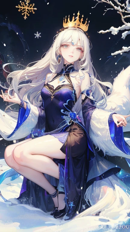 The nine-tailed fox is white, with a magic circle behind it