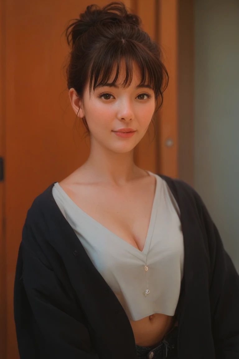 NSFW, (((masterpiece, best quality, Photo realistic))), (shiny skin), (UHD, 8K wallpaper, High resolution), Perfect ???????, Cinematic lighting, physically-based rendering, award-winning, extremely detailed skin, extra detailed face, eyes with beautiful details, Carl Zeiss 85 mm F/1.4, (1 man and 1 girl, couple:1.5), Cute 16-year-old Japanese schoolgirl, sitting on the chair, (black hair, short bob cut, brown eyes, round face), medium breasts and no shirt with ribbon, navy pleated Skirt lift, navy high socks, (noseblush, naughty, half opened eyes, drooling), spread legs, thigh focus, in the classroom, blue hour, (1 man is an old man, an old man is hugging the girl from behind:1.5), an old man is wearing business suit, (an old man touches girl's vagina, [full body shot], shot from below,
