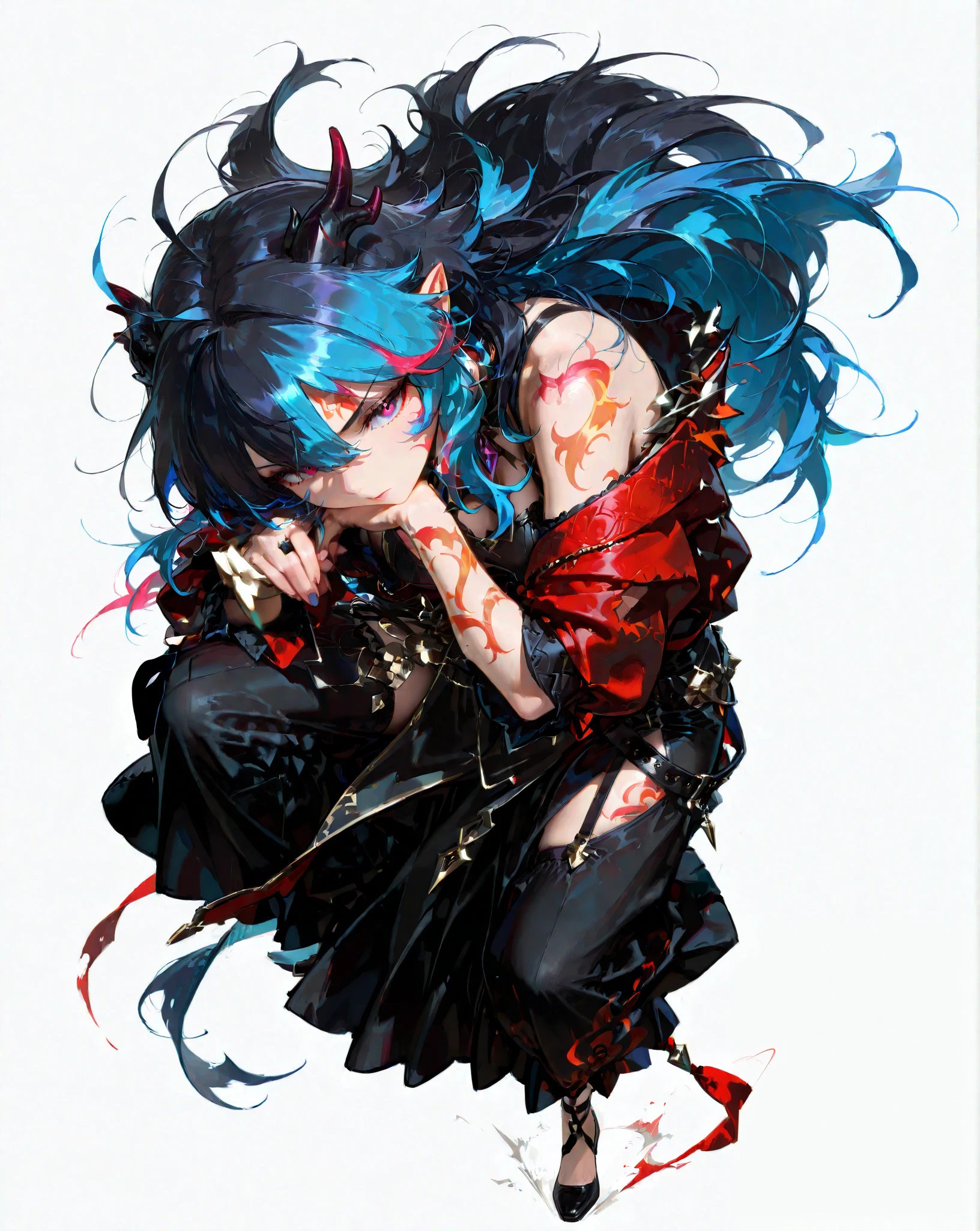 great details、high image quality、simple background、full body、HAIR color Random、Face off against dragons