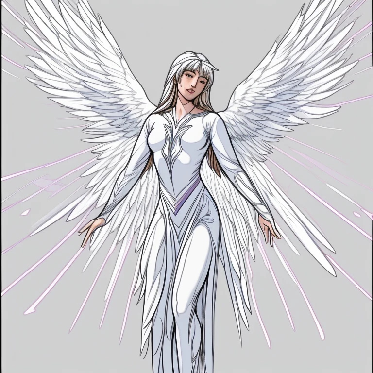 (mature woman:1.1), sfw, ascending to heaven, falling feathers, white wings, angelic halo, long hair, messy hair, blonde, blue sky, heavenly highlight, light particle, vibrant colors, clouds