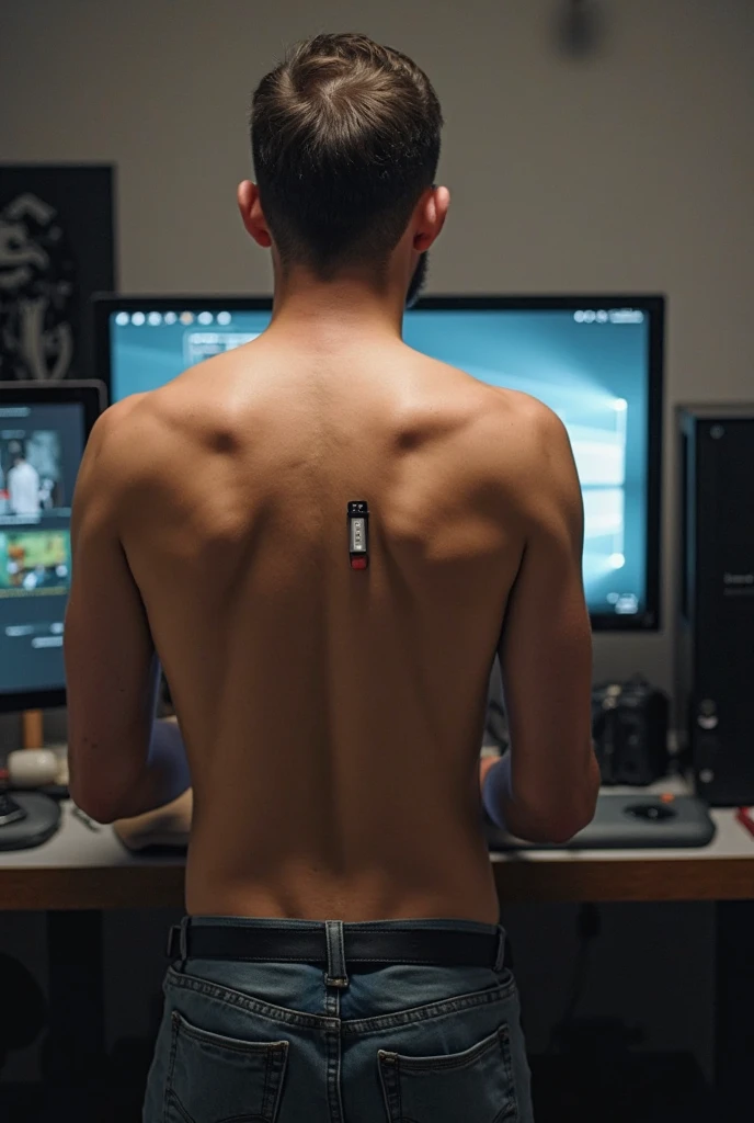 A male tv program producer are searching for content or information on his pc from behind full HD 