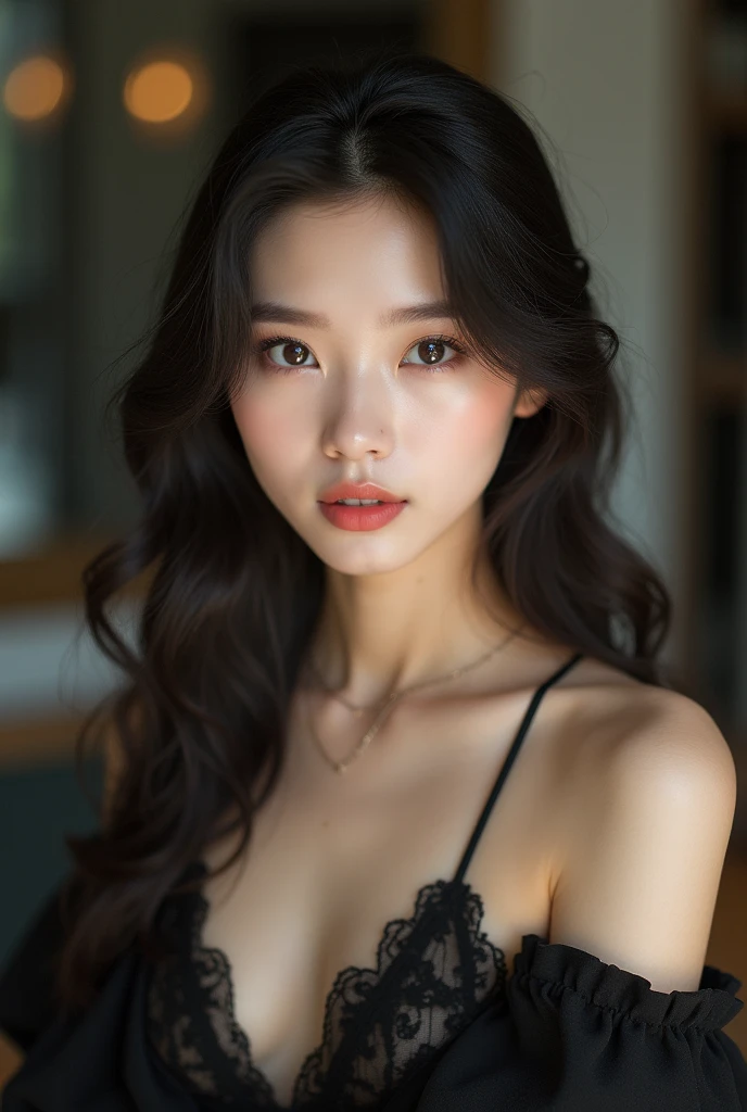 masterpiece, elegant. Ultra-fine details, masterpieces, realistic textures, realistic cinematic lighting, perfect work, 8k, HD, delicate facial features, (upper body), (large breast:1.2), smile, (Japanese idol:1.2), Professional lighting,
Sheer mesh black teddy with lace detailing