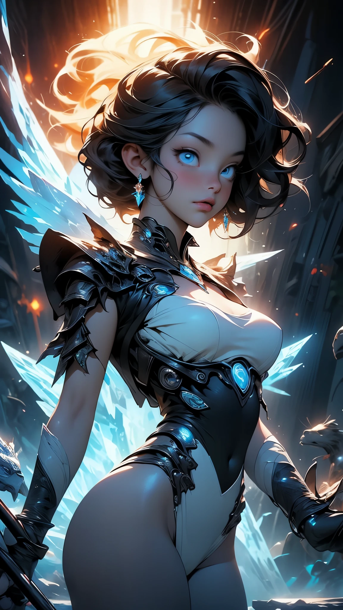 Female cyborg wearing headphones、A little broken、1 female、Big Breasts、sexy、Moonlight、Unbuttoned、Downlight、full moon、In the rubble、In the ruined city、Butt、Beautiful buttocks、Plump、Sideboob、Half naked、Eyes glowing red、Flying through the sky using jets on his back and legs