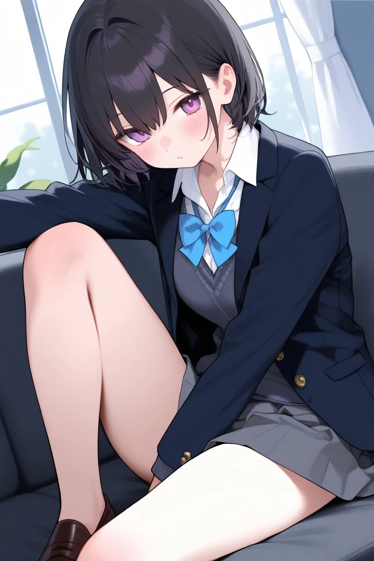 (Unity 8K Wall Pace),(Highest quality),(High resolution),(Very detailed),(Perfect Anatomy),(Beautiful attention to detail),(Very detailedベニス),(masterpiece, Highest quality), Browsing Caution,(1man,1girl), BREAK Japan,Girl,,(Not cute),((scared:1.8)),Black Hair,(pixie cut),short hear,,Japanese ,Navy Blue Blazer,Pleated skirt,White socks,Sit in front of the audience,Staring at the audience,(hand job:1.5),Grab your penis, BREAK Small penis,(Viewer's penis),Realistic penis