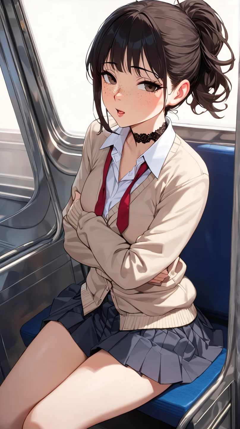 Haibara ai wearing sexy school unifrom in class room, (wind will blow her skirt and see her white pantie),