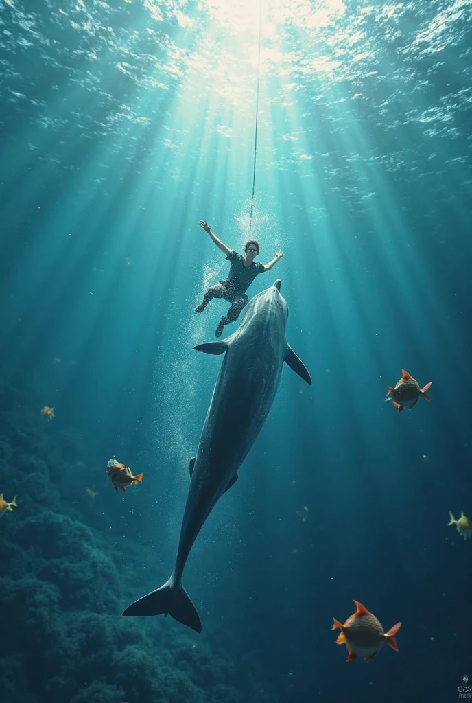 Merman swimming under the sea