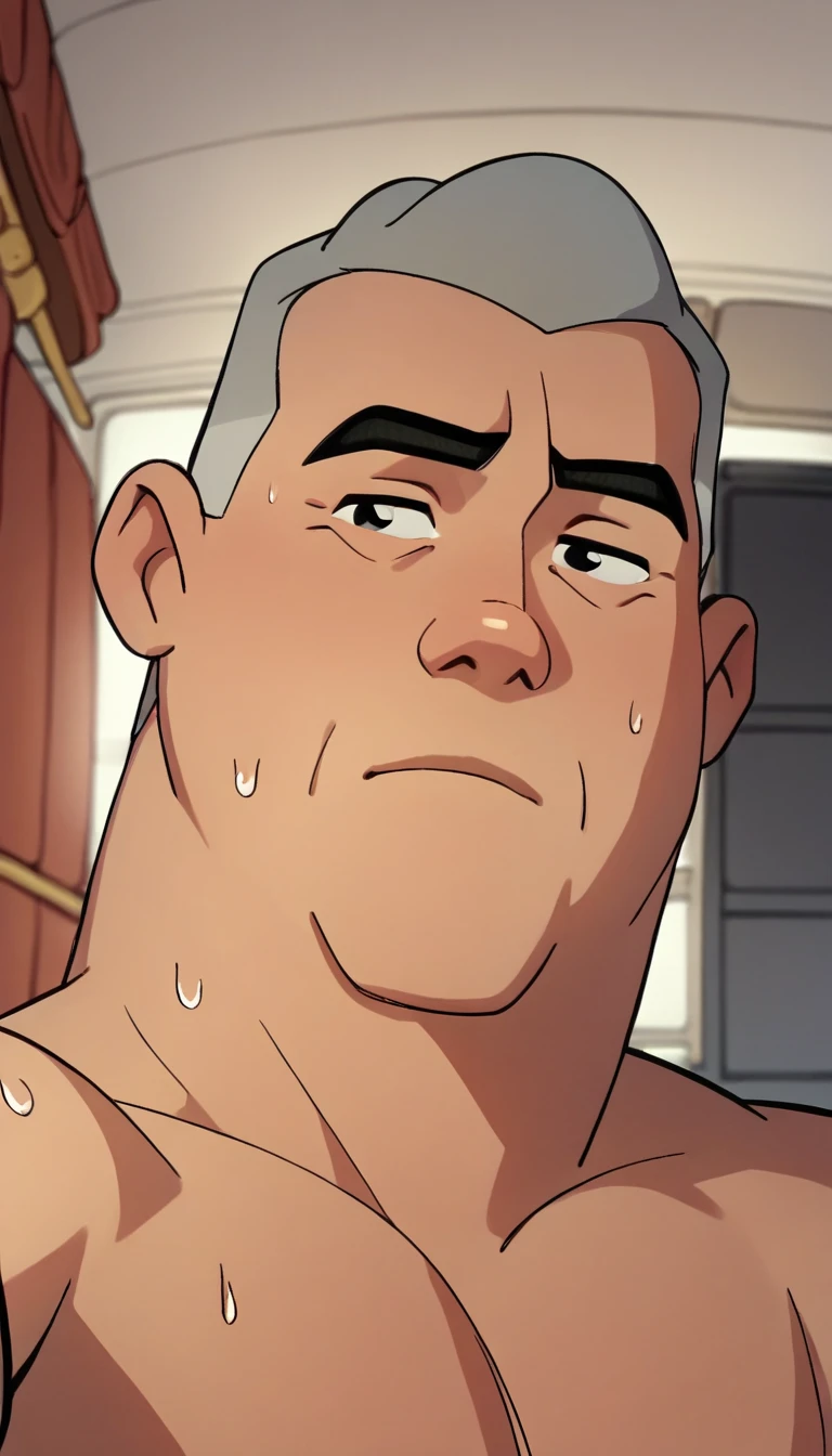 nsfw、((Completely ))、Japanese men、((Bald uncle)), 1 person, (Highest quality:1), Thinning hair, Tilt your head, (50 years old), (Middle-aged obesity:1), Frowning, sunlight, ((Lots of sweat)), alone, ((Pull something)), Thick legs、penising a doll in both hands