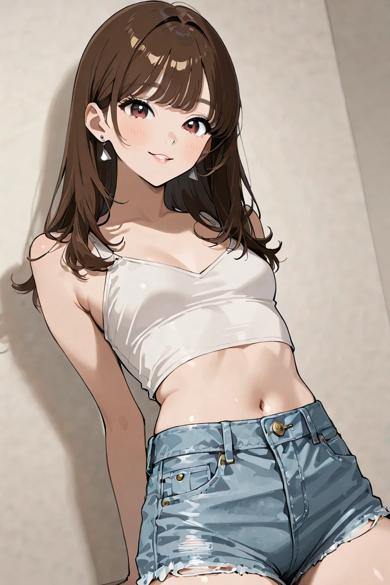 One, 1 girl, (Solid white background:1.3), Saegusa monkey, in a vest and red thong, viewer, smile