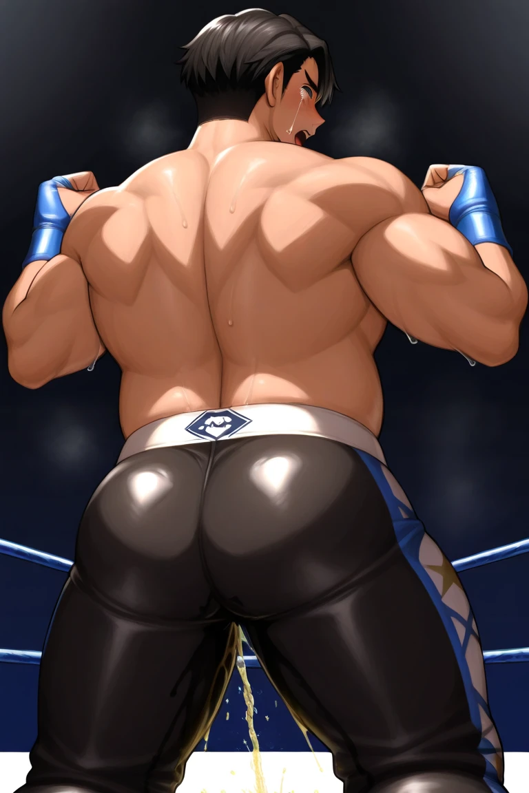 Super muscular adult boar beastman,(Wear a full uniform:1.7),Open your mouth and stick out your tongue,Surrounded by men,(a large amount of semen on the face and body,:1.6),wrestling,(Anal Sex:1.7),(Nipple ring piercing:1.3), from red and black erect penis,Big cock,scrotum,(Masked:1.5),Brown fur,Black hair and beard,rape,On all fours